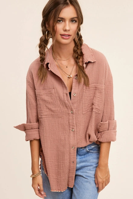 Crinkled Gauze Button Down Shirt