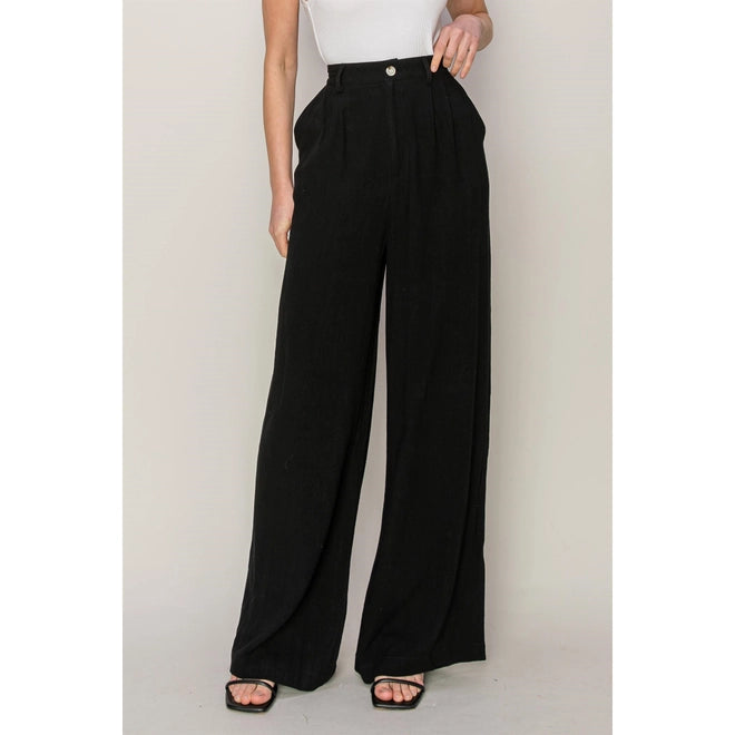 Linen Blend Pleated Wide Leg Pants